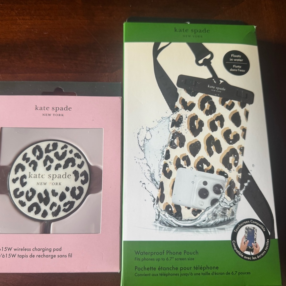 Kate Spade Brown and Black Leopard Print Phone Charger Set